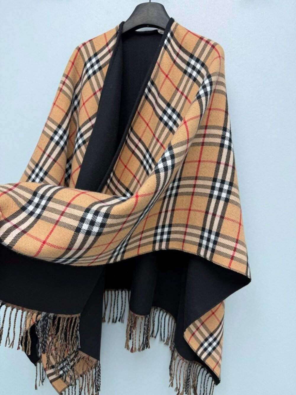 Burberry Check Fringe Reversible Poncho Cape - Picture 8 of 8
